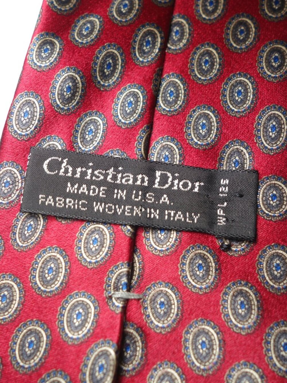 Vintage Christian Dior Silk Tie Made In USA w/ Blue & White Foulard Pattern - Picture 7 of 7
